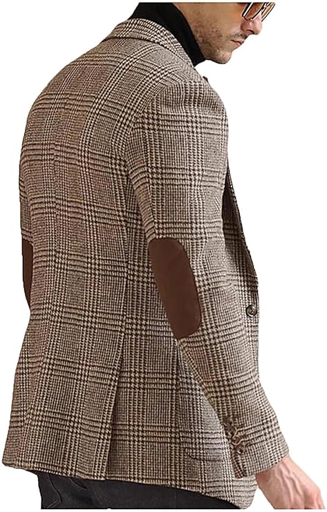 Men's Tweed Blazer Suit Jacket Autumn Blazer Male Vintage Short Trench Coat