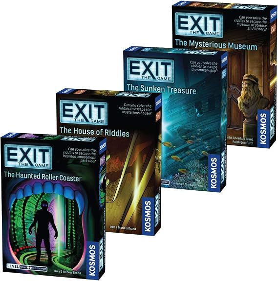 EXIT: The Game 4-Pack Escape Room | Beginner Bundle | Haunted Roller Coaster, Sunken Treasure, Mysterious Museum, House of Riddles | Family-Friendly, Cooperative Game | 1- 4 Players, Ages 10+