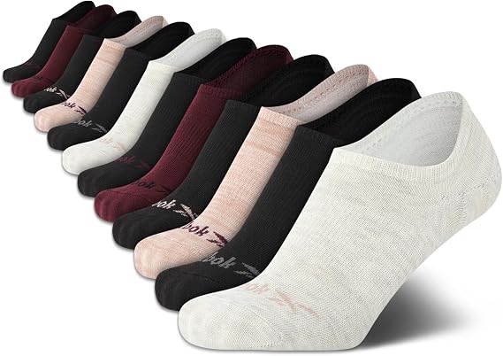Reebok Womens No Show Socks Stretch Performance Invisible Liners, 12 Pack