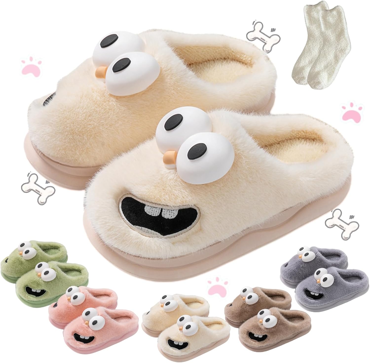 Soulmate Slippers Tongue Out Winter, Kissing Slippers, NEW 3D Big Eye Dog Fun Cartoon Package Head Eva Slippers, Cute Soft Warm, Comfortable And Non-Slip