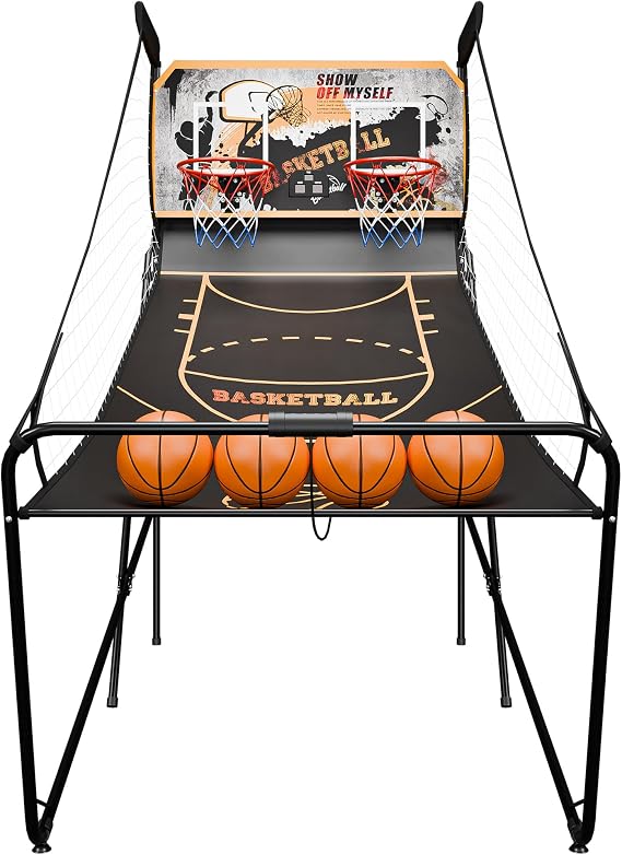 Nova Microdermabrasion Foldable Indoor Basketball Arcade Game Double Shot 2 Player W/ 4 Balls, Electronic Scoreboard and Inflation Pump (Black Gold)