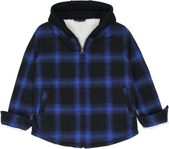 Boys Fleece Lined Full Zip Up Plaid Flannel Jacket,Fall Winter Plaid Coat