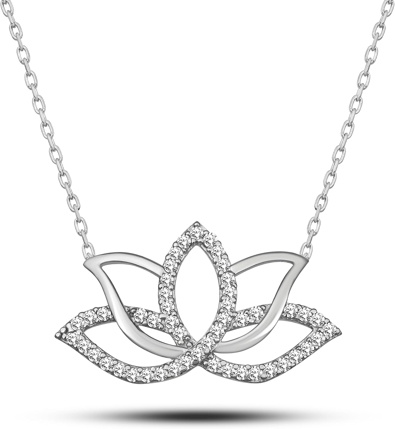 NEREZE 925 Sterling Silver Rhodium Lotus Flower Necklace