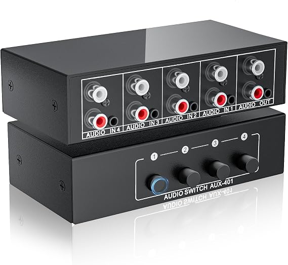 4-Way RCA L/R & 3.5mm Stereo Audio Switcher Bi-Directional Switch Selector