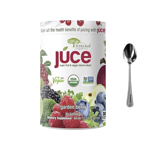 Terra Kai Juce Greens Powder Garden Berry Superfood Drink 30 Servings (Pack 1) bundle with Vallary Spoon.