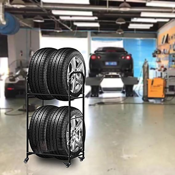 Tire Garage Storage Holder Storage Garage Shelves Free Standing, Semi Truck Tire Rack Spare Tire Carrier Tire Mount Tire Holder, Wheel Display Rack for Rims Can Rotating ( Size : Small - holds 4 tires