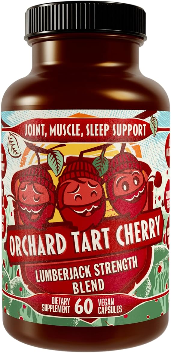 Tart Cherry Capsules Grown in USA - Lumberjack Strength Blend - Tart Cherry Powder with Bilberry (60 Count)