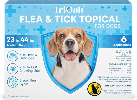 Flea and Tick Prevention for Dogs, 6 Doses Topical Flea Treatment, Helps Control Fleas, Ticks and Lice, for Medium Dogs 2344 lbs, Waterproof, Fast Acting