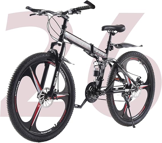 TRIOBLADE 24/26/27.5'' Folding Mountain Bike 21Speed Foldable Mountain Bicycle with Dual Disc Brakes 3 Spoke Wheels Mountain Bikes Dual Suspension Design for Adult Men Women