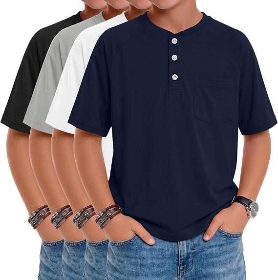 4 Pack Boys Henley Shirts
