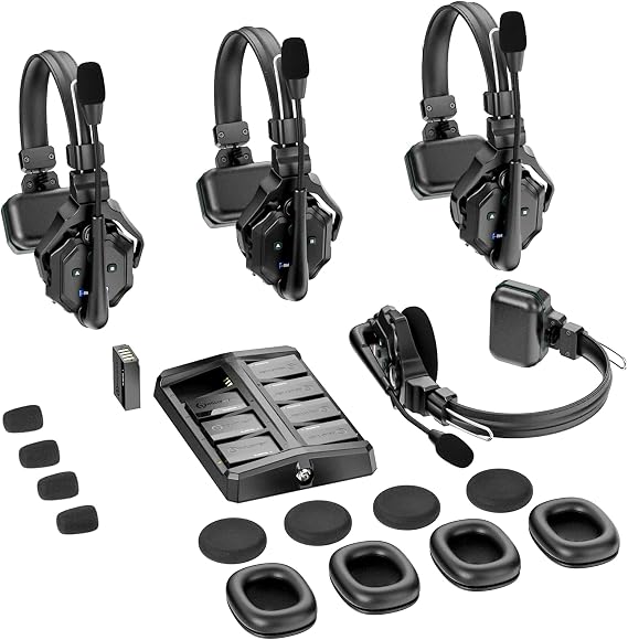 Hollyland Solidcom C1 Wireless Headset Intercom System 4-Person Full Duplex 1100ft Team Communication Group Talk Single-Ear Headset with 1 Master & 3 Remote Headsets