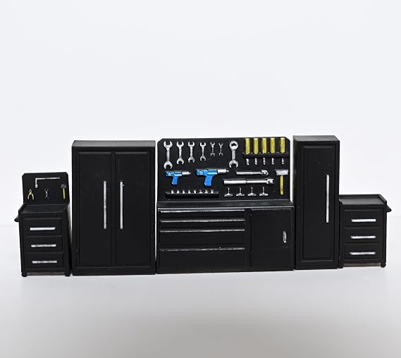 1 Set 1/64 Diorama Workbench Model, Cabinet Model Set for Garage Workshop Repair Scenes, Model for Parking Diorama Scenes, Accessories for Diecast Model Cars Display (Black)