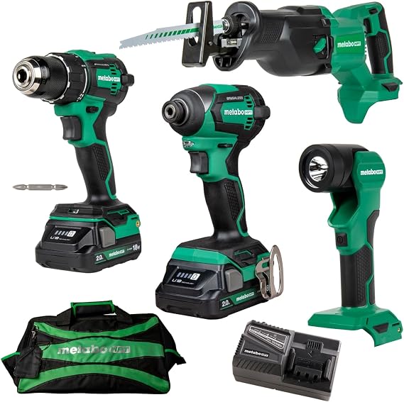 Metabo HPT 18V MultiVoltTM Cordless Driver Drill, Impact Driver, Reciprocating Saw, and Torchlight 4-Pc Combo Kit | Includes 2-18V 2.0Ah Batteries | | KC18DEX4