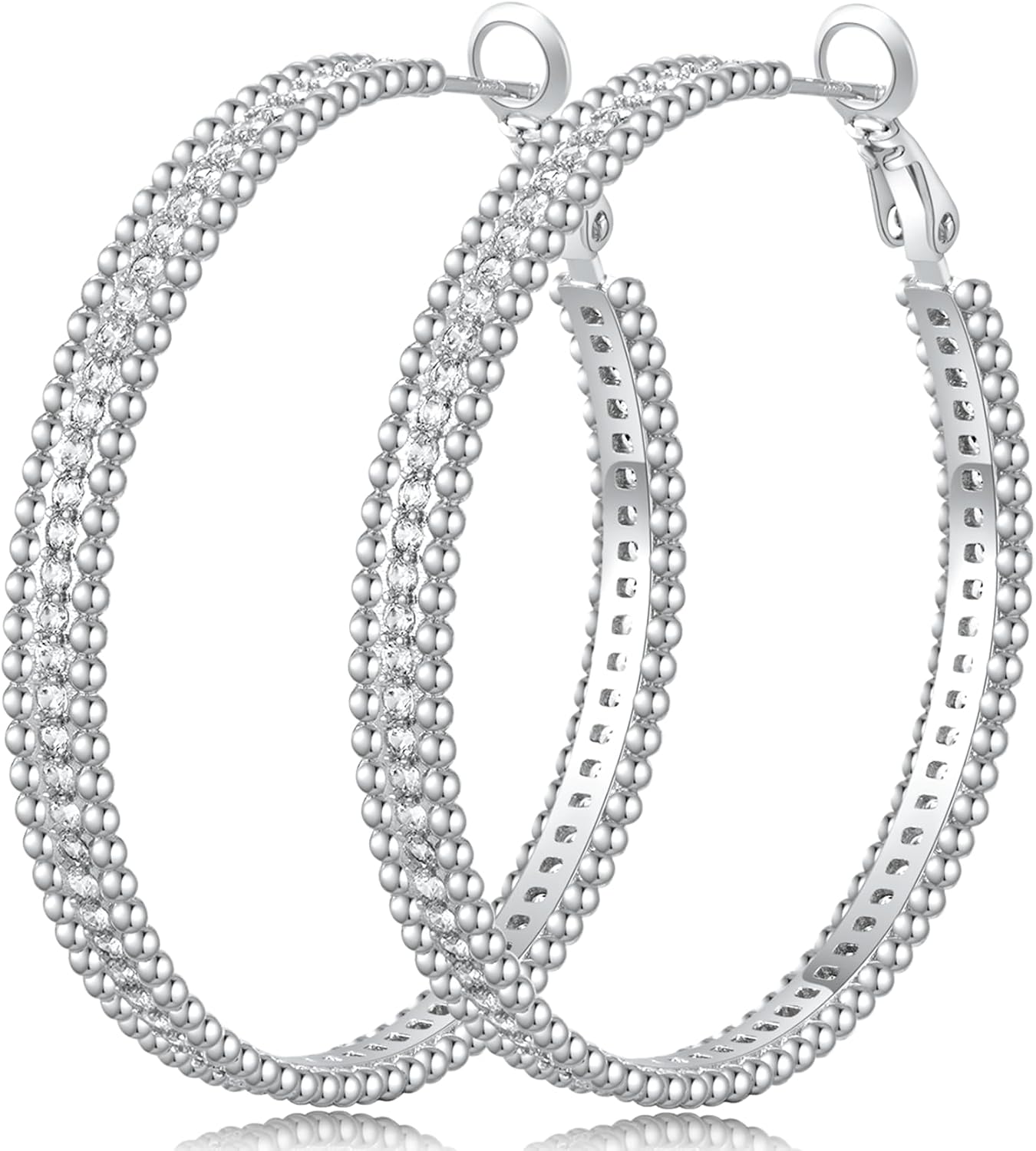PABBEU 925 Sterling Silver Hoop Earrings, Hypoallergenic Silver Hoop Earrings for Women Lightweight Gold Hoop Earrings, Fashion Rhinestone Cubic Zirconia Large Hoop Earrings 30MM40MM50MM
