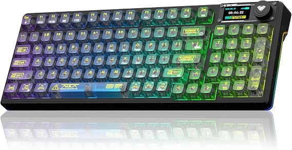 AULA F98Pro V3 Wireless Mechanical Keyboard with Display&Knob,BT5.0/2.4G/USB-C Wired,Gasket Structure,RGB,Transparent Keycaps,10000mAh,Creamy Sound,Hot Swap,Custom Keyboard for Gaming/Office (Black)