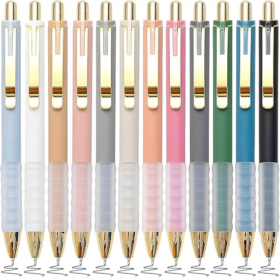 Retractable Ballpoint Pens, Medium 1.0mm Point with Super Soft Grip, Quick-Drying Ink Pen Set for Writing (12 Colors-12 Pcs)