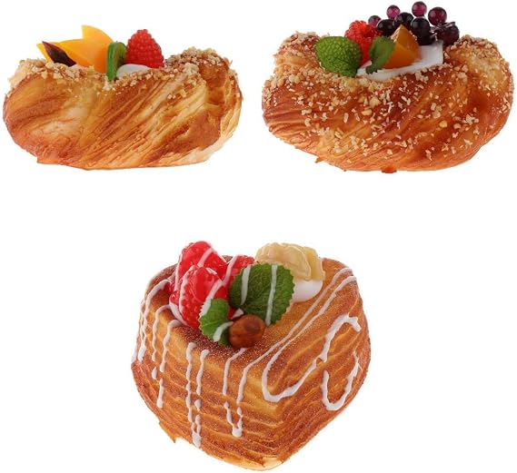 Pack of 3 Lifelike Artificial Bread Cakes for Business Window Display Photography Props