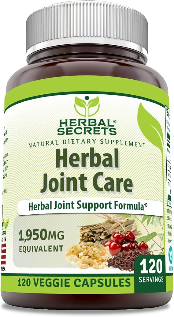 Herbal Secrets Joint Care 1950 Mg per Serving Supplement | Veggie Capsule | Contains Boswellia Extract, White Willow, Cat's Claw & Tart Cherry Powder | Gluten - Free | Made in USA (1 Pack | 120 Count)