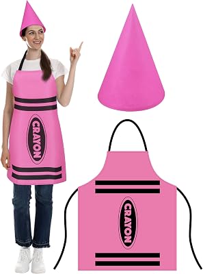 Teenyyou Crayon Apron and Funny Gnome Cone Hats for Costume Set for Adults Fancy Dress Outfit Halloween Cosplay Dress up