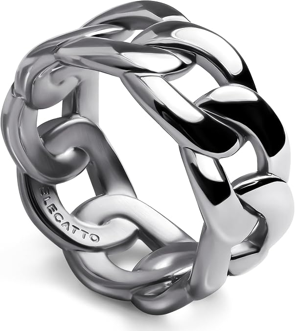 Elegatto Vera Premium 18K Gold Plated Cuban Chain Ring for Women | Polished Gold-Plated Stainless Steel | Womens Designer Jewelry