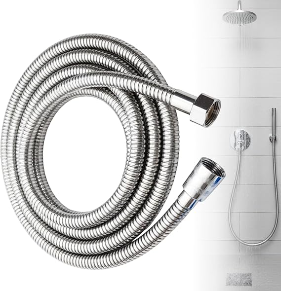 Universal 2M Shower Hose Replacement, Extra Long Stainless Steel Flexible Shower Head,Anti-Kink with Chrome Finish, High Pressure PVC Inner Tube and Leakproof Brass Connectors with 2 Washers