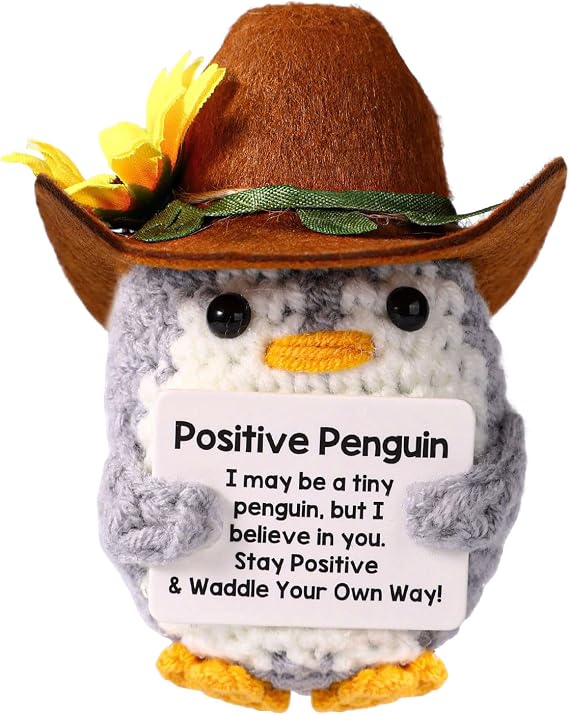 TOYMIS Sunflower Crochet with Cowboy Hat Emotional Doll | Support Crocheted Knitted Animal for Inspirational Motivational Gift Home Office Decor White Elephant Exchange