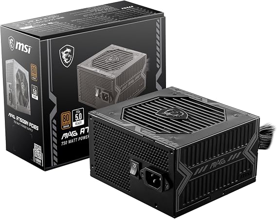 MSI MAG A750BN PCIE5, Non-Modular Compact Gaming 750W Power Supply, 80+ Bronze, Low-Noise Fan,12V-2x6 Cable, PCIE 5.0 Ready,