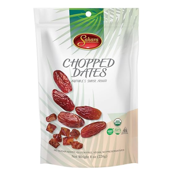 Sahara Gold Chopped Dates 8 oz (227 g) | Kosher, Vegan, Gluten-Free Dried Fruit | Healthy Snack for Adults & Kids, No Sugar Added, Fruit for Baking, Salads & Desserts