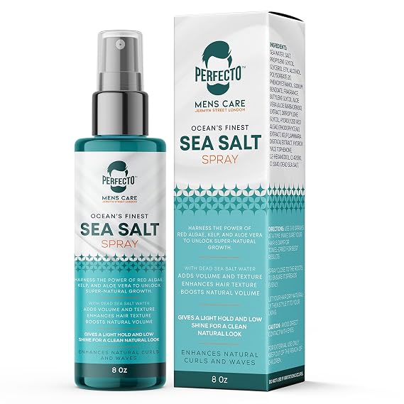 Perfecto Sea Salt Spray for Men Hair Texturizing Spray with Kelp, Aloe Vera & Red Algae | Adds Volume, Texture & Beach Waves | Natural Light Hold | For Men & Women | 8 fl oz