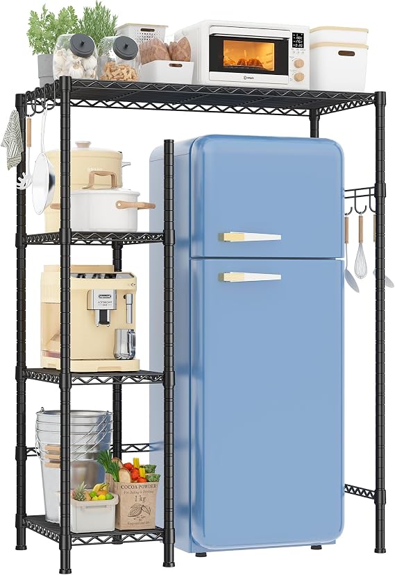 REIBII 4-Tier Mini Fridge Shelf, 380LBS, Adjustable Shelves for Dorm, Black