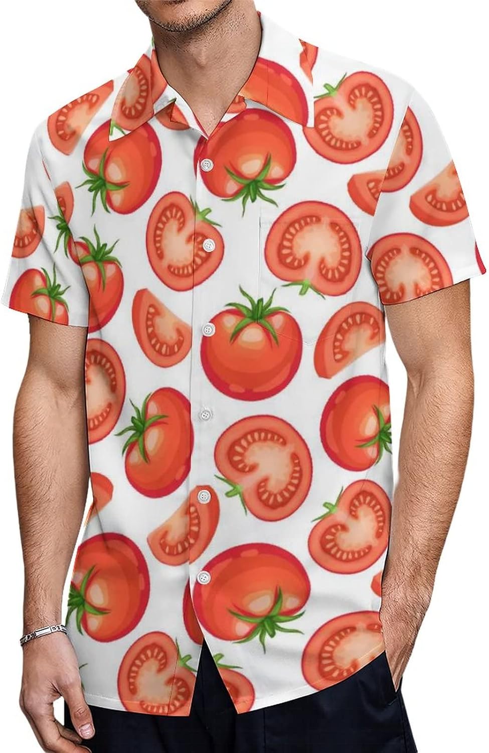 BAIKUTOUAN Tomato Men's Button Down T Shirts Loose-Fit Casual Short-Sleeve Hawaiian Shirt 3D Printed Top