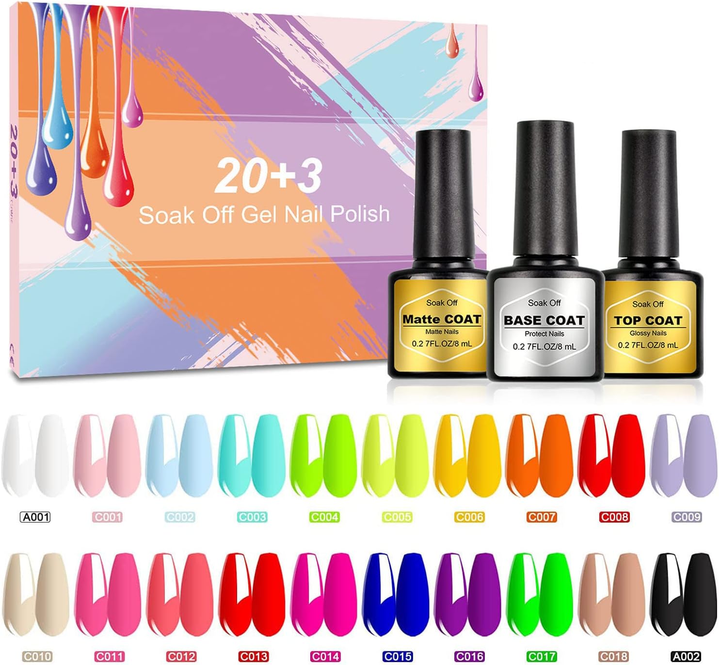 Gel Nail Polish Set, 23Pcs Glowing in Dark Soak Off Gel Polish Set with Base Glossy Matte Top Coat, Neon Mint Red White Black Gel Nail Gel Kit Diy Collection Christmas Gifts