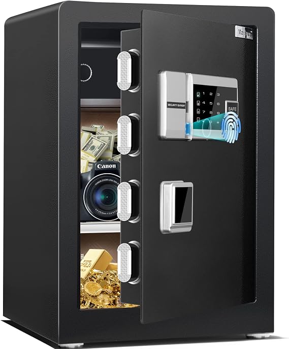 Biometric Fingerprint Safe Box, 2.6 Cub Fingerprint Safe with Voice Prompt and Private Inner Cabinet, Home Safe with Touch Screen Keypad, Dual Warning for Money Documents Valuables