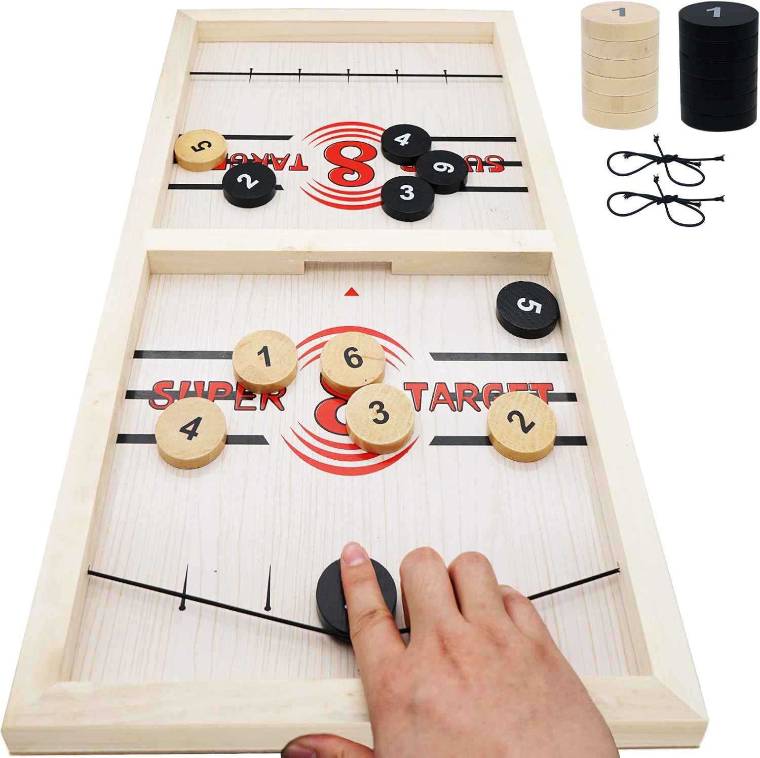 Fast Sling Puck Game Large 22×11.8 Fusball Winner Board Game Wooden Slingshot Hockey ​with Number for Adults & Kids Family Party Parlor Games
