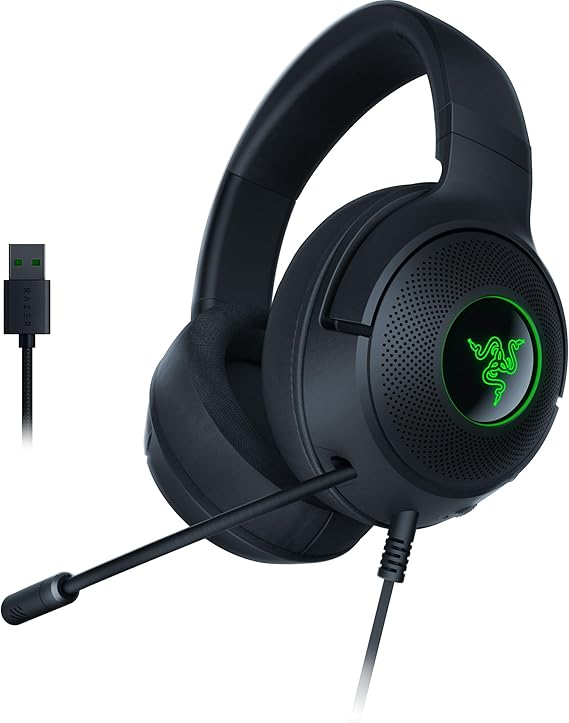 Razer Kraken V3 X - Wired USB Gaming Headset (Ultra-Light Headsets, TriForce 40 mm Driver, HyperClear Cardioid Microphone, 7.1 Surround Sound, RGB Chroma) Black