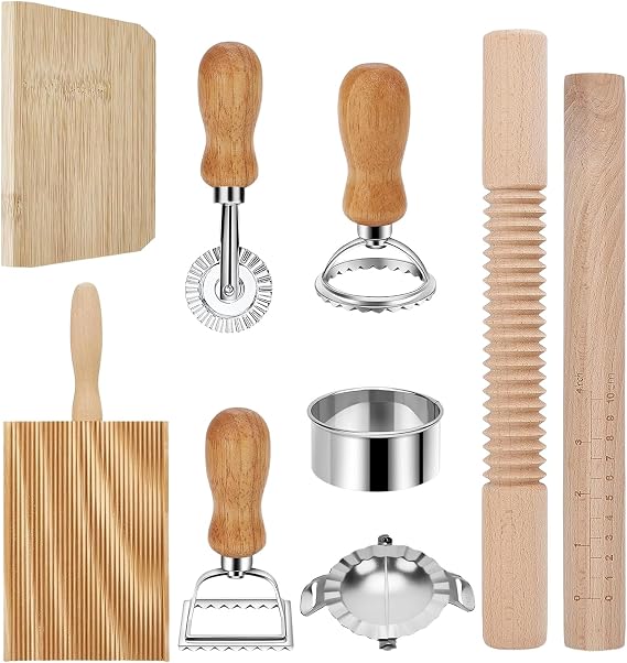 Wooden Pasta Making Tools 10 PCS, Dumpling Pasta Making Accessories