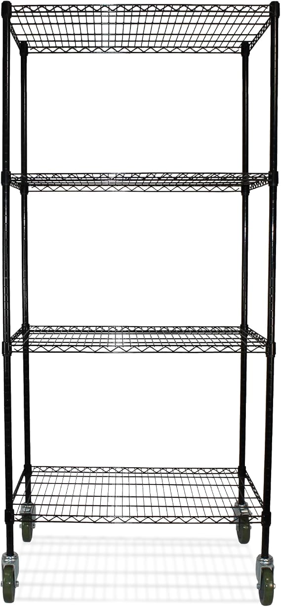 CHAMP 4-Tier Mobile Wire Shelving Unit,150 lb Capacity Per Shelf