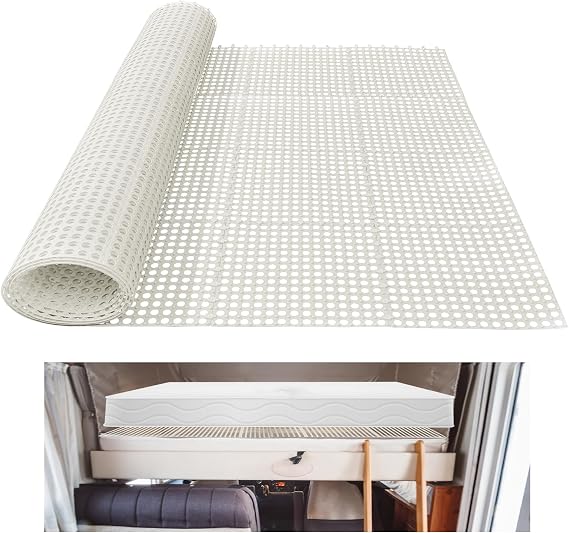 Plactic Mattress Underlay 83" L x 59" RV Under Mattress Modular Interlocking Ventilation Air Meshfiber Under Mattress Pad for RV Boat Camper Creating The Bed Air Dry and Flow(White)