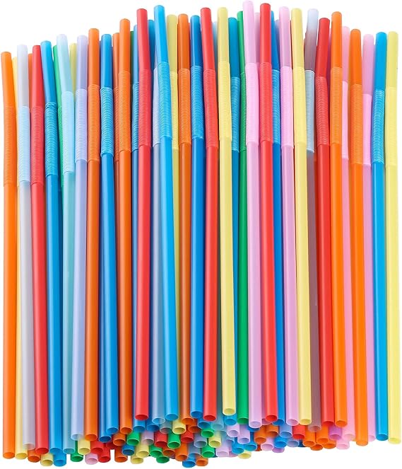 200Pcs Bendy Disposable Plastic Drinking Straws 12.8" Long for 40oz Tumbler