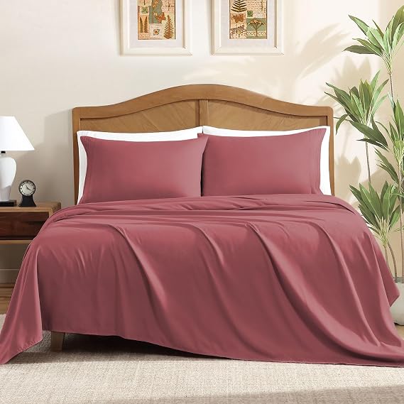 ClevaHome Queen Size Sheets, 4-Piece Fitted Queen Sheets, Dusty Rose | 14-inch Deep Pocket, Super Soft & Lightweight Microfiber, Shrink & Fade Resistant, Easy Care