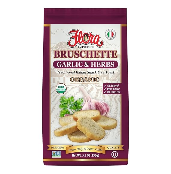Flora Foods Organic Bruschette Mini Toasts (Garlic & Herbs) - Imported from Italy - Bread for Bruschetta