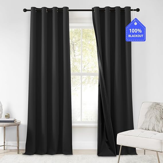 RYB HOME Linen Door Curtain Bundle 100% Blackout Curtains