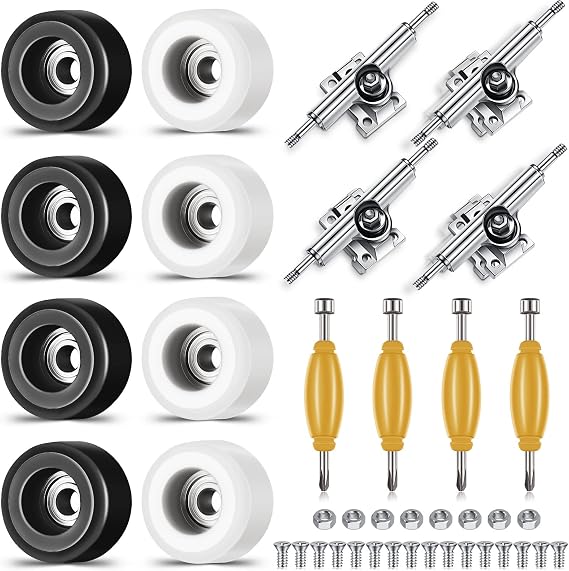 Zhehao 16Pcs Fingerboard Truck Wheels Tool Kit CNC, Black and White
