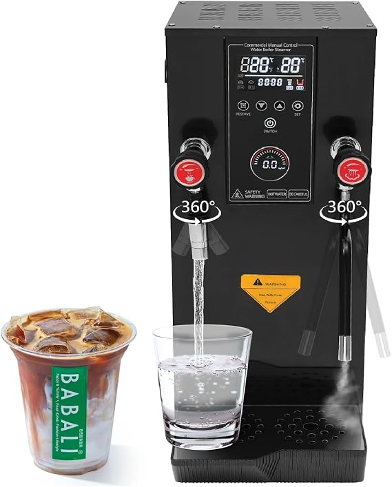 12L Commercial Milk Frother, Electric Milk Foam Maker with Time & Water Temperature Displays, 10-Min Fast Ready, Commercial Milk Foam Frother Steam Water Boiling Machine for Tea Coffee, Black