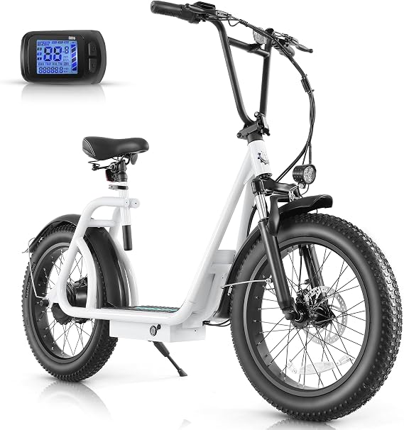 Caroma 819W Foldable Electric Scooter Adults, 20" Fat Tire Electric Bike with 500Wh Battery, Up to 30Miles & 20MPH, Adult Electric Bicycles for Commuting with Basket&Adjustable Seat
