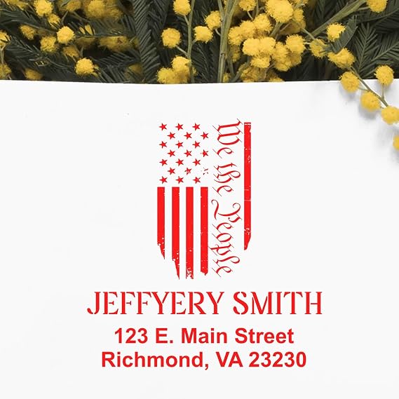 Portable Liberty Flag Script Slim Pre Inked Address Stamp - Business Stamp