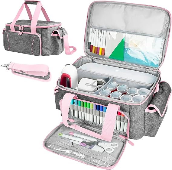 Cricutt Joy Bag Convenient Travel Organizer with Dividers for Cricutt Machine Accessories and Various Supplies, Cricutt Storage Case, Sturdy Oxford Fabric (Pink)