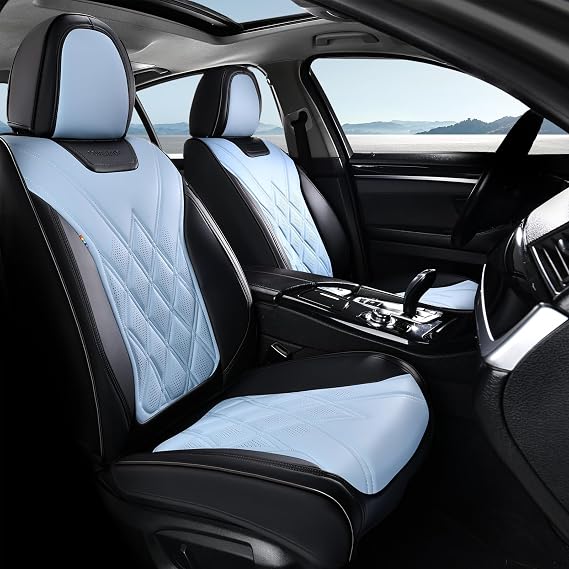 Coverado Car Seat Covers, Front Covers for Cars, Car Seat Cover Front Seats, Automotive Seat Cover, Waterproof, Leather Car Seat Cushion, Universal Interior Seat Protectors for Most Cars Black-Bule