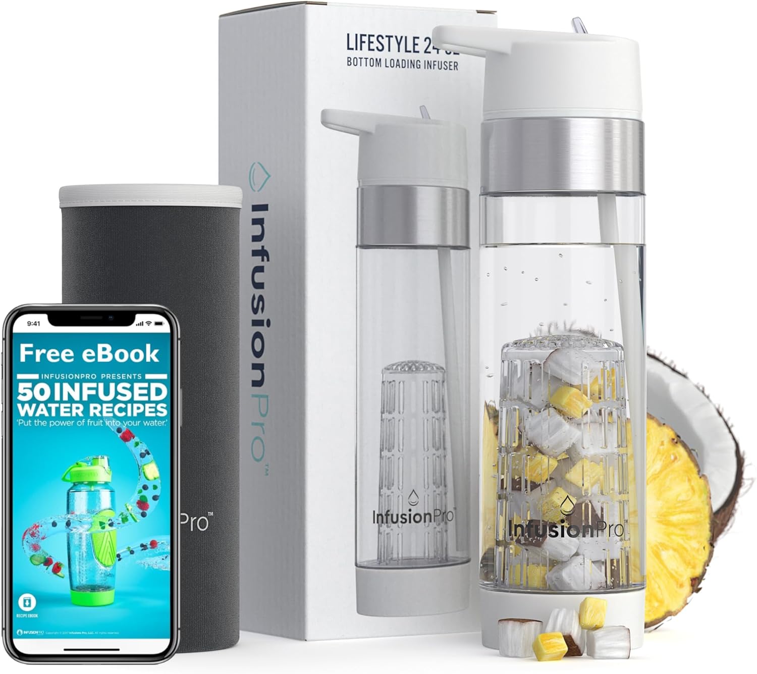 Infusion Per water bottle with fruit insert and straw lid 680 ml hinged straw: insulated cover and fruit infusion water eBook: bottom loading tea strainer for more taste cloud