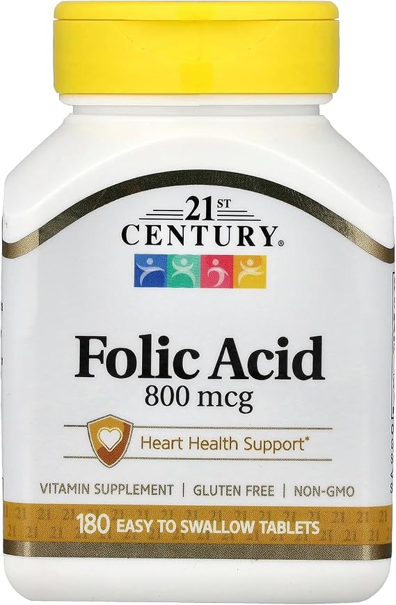 21st Century Folic Acid 800mcg Tablets, Heart Health, 180 Count